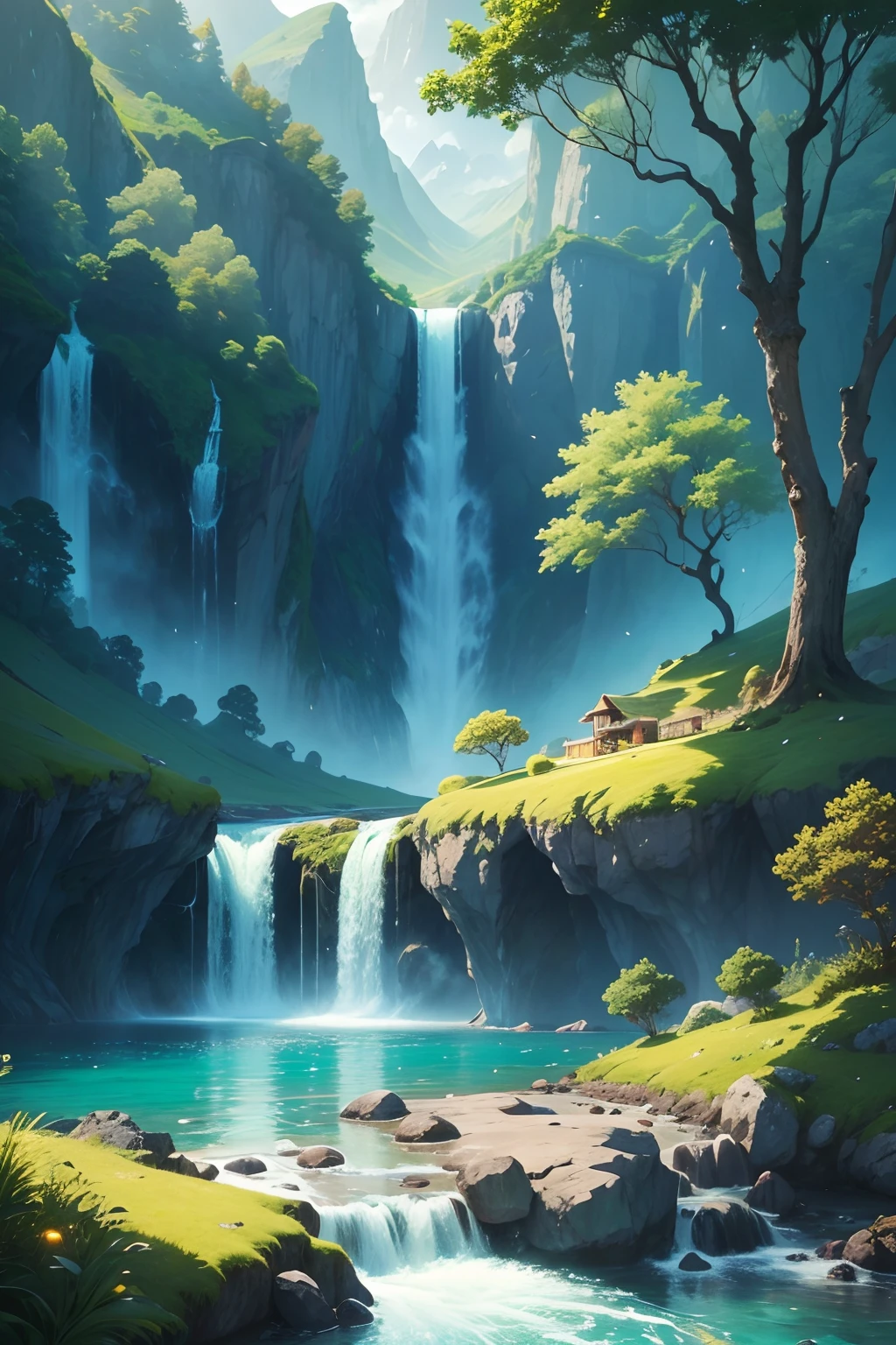 (best quality,4k,highres),God ruling from the heavens, sitting on his throne (bright,glorious) gaze upon the earth, sending his light (bright,illuminating) to a clean and (lush,verdant) land, with (sparkling,crystal-clear) seas and (countless,abundant) rivers. [heavenly], [divine:1.1], [omnipotent], [majestic], [tranquil], [peaceful], [heavenly light], [divine intervention], [pure nature], [flourishing], [serene], [tranquil paradise], [blessed], [picture-perfect], [idyllic scene], [pristine environment], [breathtaking view], [harmonious], [vibrant colors], [peaceful rivers], [unspoiled beauty], [bountiful], [spectacular landscape]