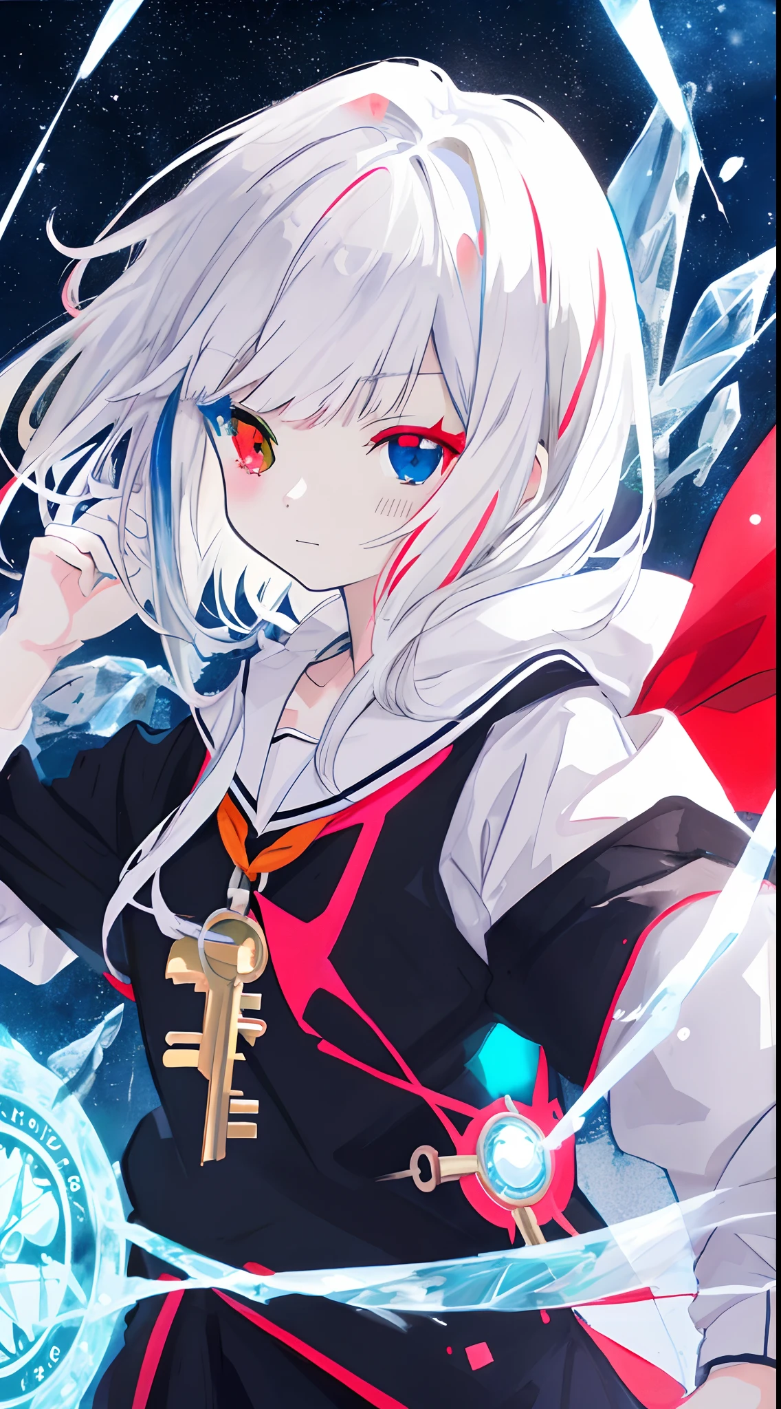 anime girl with long white hair holding a ice sword, ice magic circle, best anime 4k konachan wallpaper, white haired deity, zerochan art, anime art wallpaper 8 k, anime style 4 k, ufotable art style, detailed key anime art, anime art wallpaper 4 k, anime art wallpaper 4k, ryuko matoi, white haired, anime wallaper, (((heterochromia, blue and red eyes)))