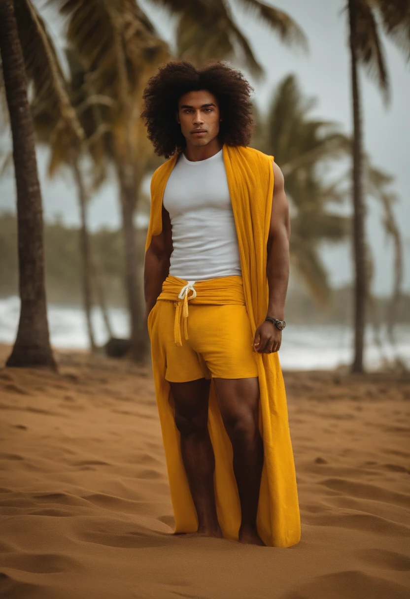 homem de pele branca, jovem de cabelo loiro amarelo. Sem blusa, Only with towel at the waist. standingn, ele deve estar na porta.