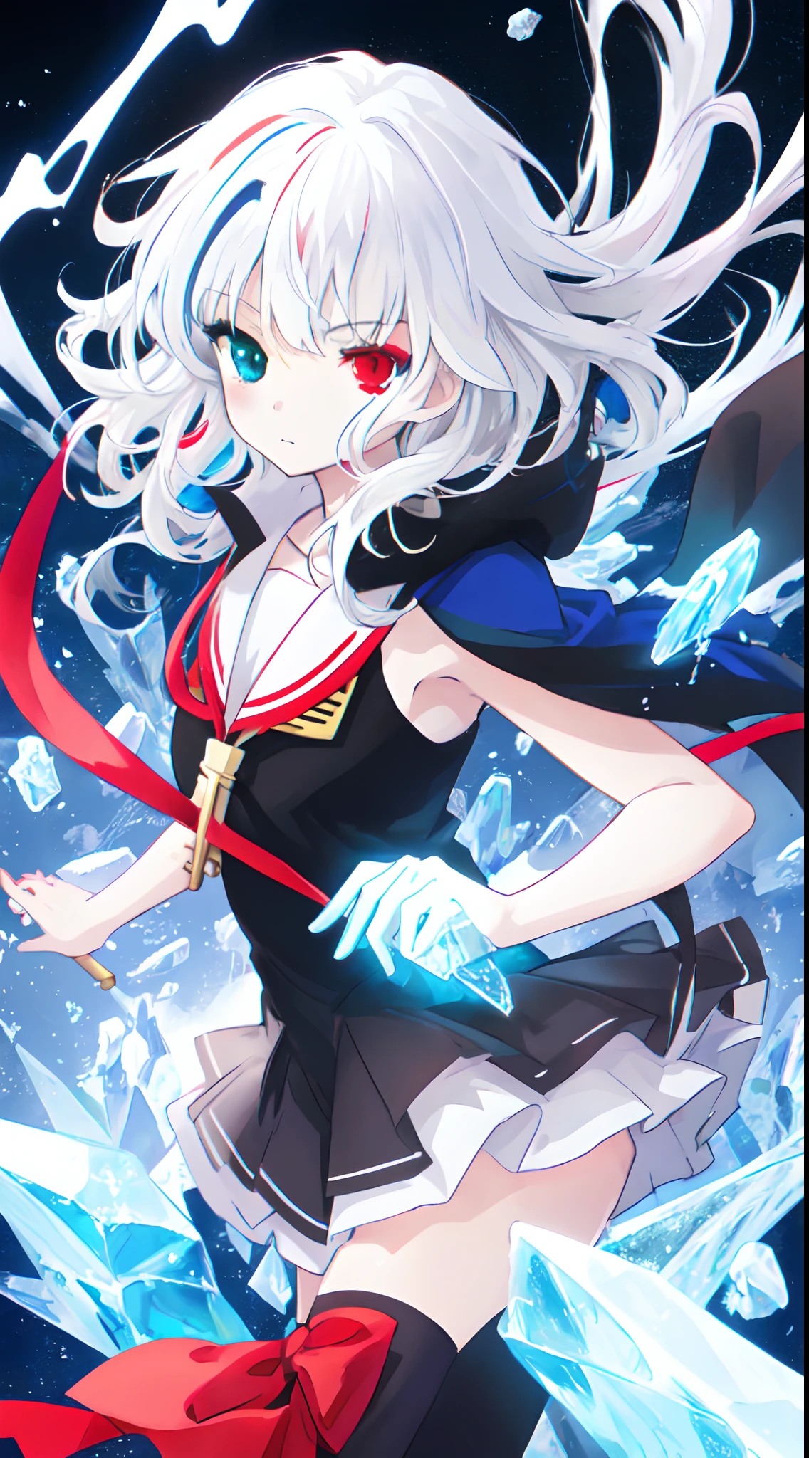 anime girl with long white hair holding a ice sword, ice magic circle, best anime 4k konachan wallpaper, white haired deity, zerochan art, anime art wallpaper 8 k, anime style 4 k, ufotable art style, detailed key anime art, anime art wallpaper 4 k, anime art wallpaper 4k, ryuko matoi, white haired, anime wallaper, (((heterochromia, blue and red eyes)))