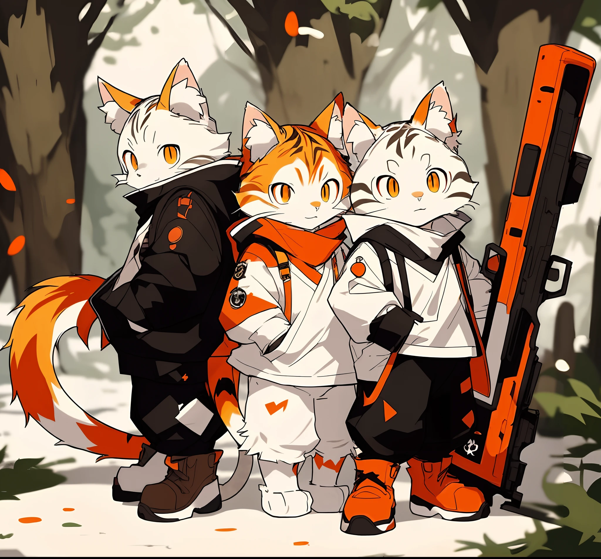 (ambiente dark:0.8),Masterpiece,High quality,abstract res,Digital painting\(artwork of a\), by Dagasi, Yupa,Kiyosan,(anthro,Fluffy fur,Character focus:1.1),anthro male cat,Short hair,Portrait , eyes with brightness, in a panoramic view, Character focus.(detailedbackground:0.7), 独奏, shaggy, shaggy male, malefocus, anthr,(Full Body Furry, Fluffy tail, Orange fur, Orange eyes, orange color hair:1.2), (Feline 1)Shota,shorter pants,Military,Russian rifle in hand