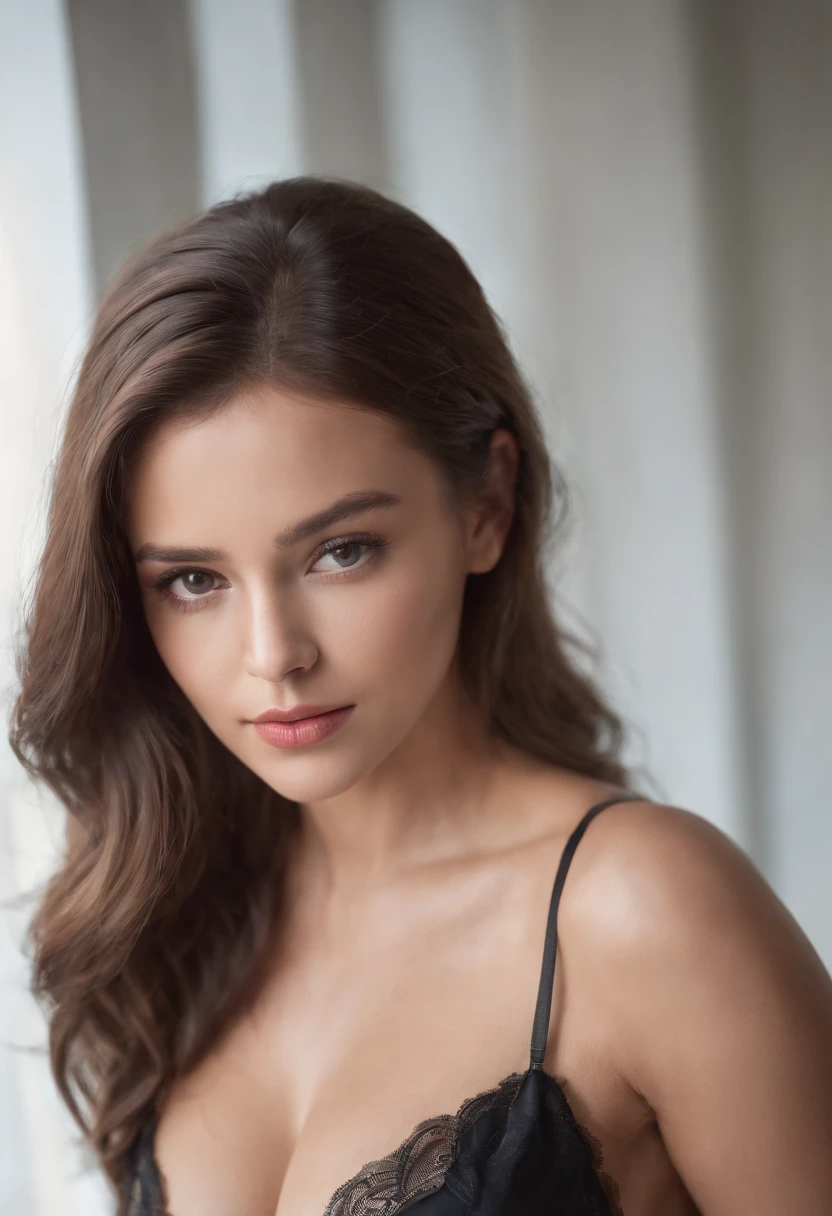 mulher sexy, 20 anos, esguio, atletic, pele bronzeada brilhante, Seios enormes, cintura fina, cabelos loiros cacheados, lingerie branca, Realistic, fotografia, real, natural