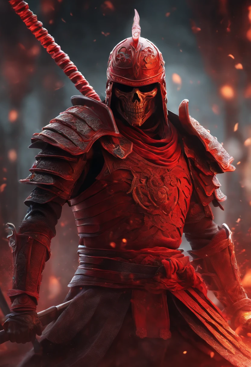 Create a hyper-detailed 4K resolution digital artwork featuring a skeletal warrior in a samurai-style red suit. The artwork should depict a determined face portrait of the warrior at street level. The lighting should be dynamic, highlighting the intricate details of the character. The overall style should resemble splash art with triadic colors and deep color tones. The artwork should have a storybook style with muted colors. The warrior should have no hair. Please recommend the best camera model and lens for capturing the artwork.