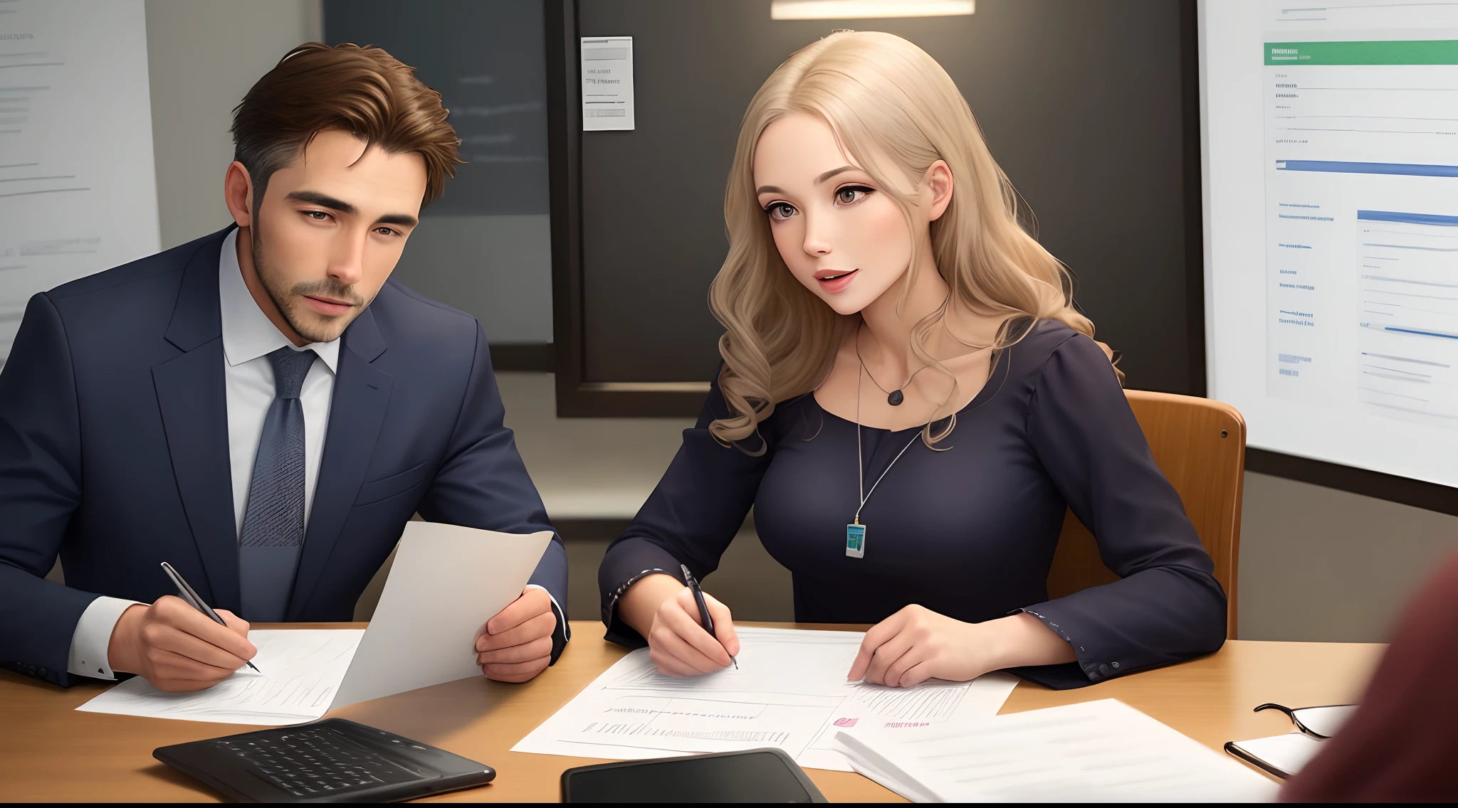 A man and a woman in a work meeting