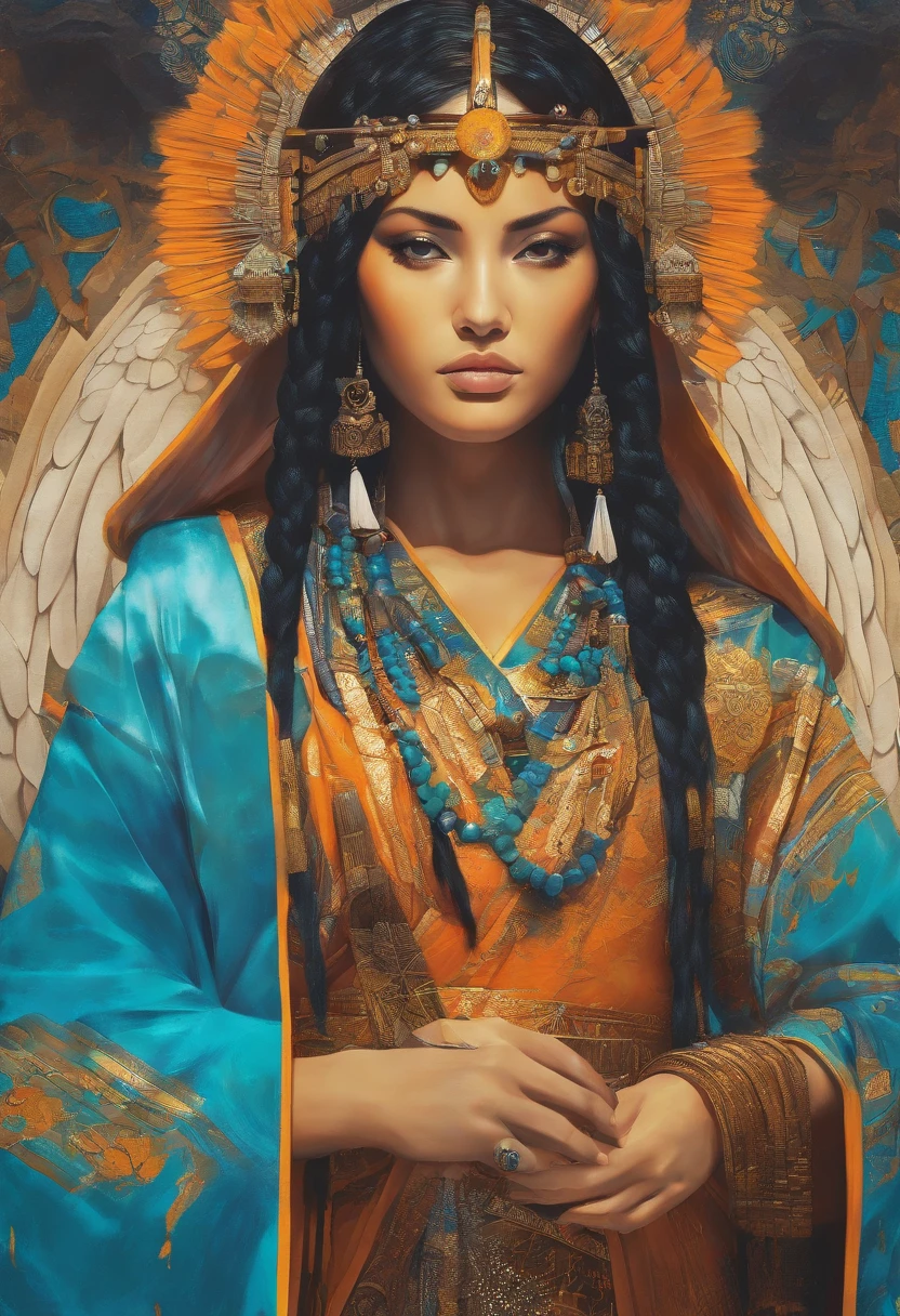 ultra detailed artistic photography, Beautiful native Brazilian Apache female,arara azul em seu ombro, linda ave,tee xixi, fora, fogueira, tristeza, sexy, sonhador,passaro azul, brilhante, retroiluminado, Sombras, oil on the canvas, liso, Ultra High Definition, 8k, Ultra sharp focus,  Obras de arte intrincadas, Roupas fluidas, altamente detalhado, Vibrando, production cinematic character render, ultra high quality model, Jedi, sabre de luz laranja