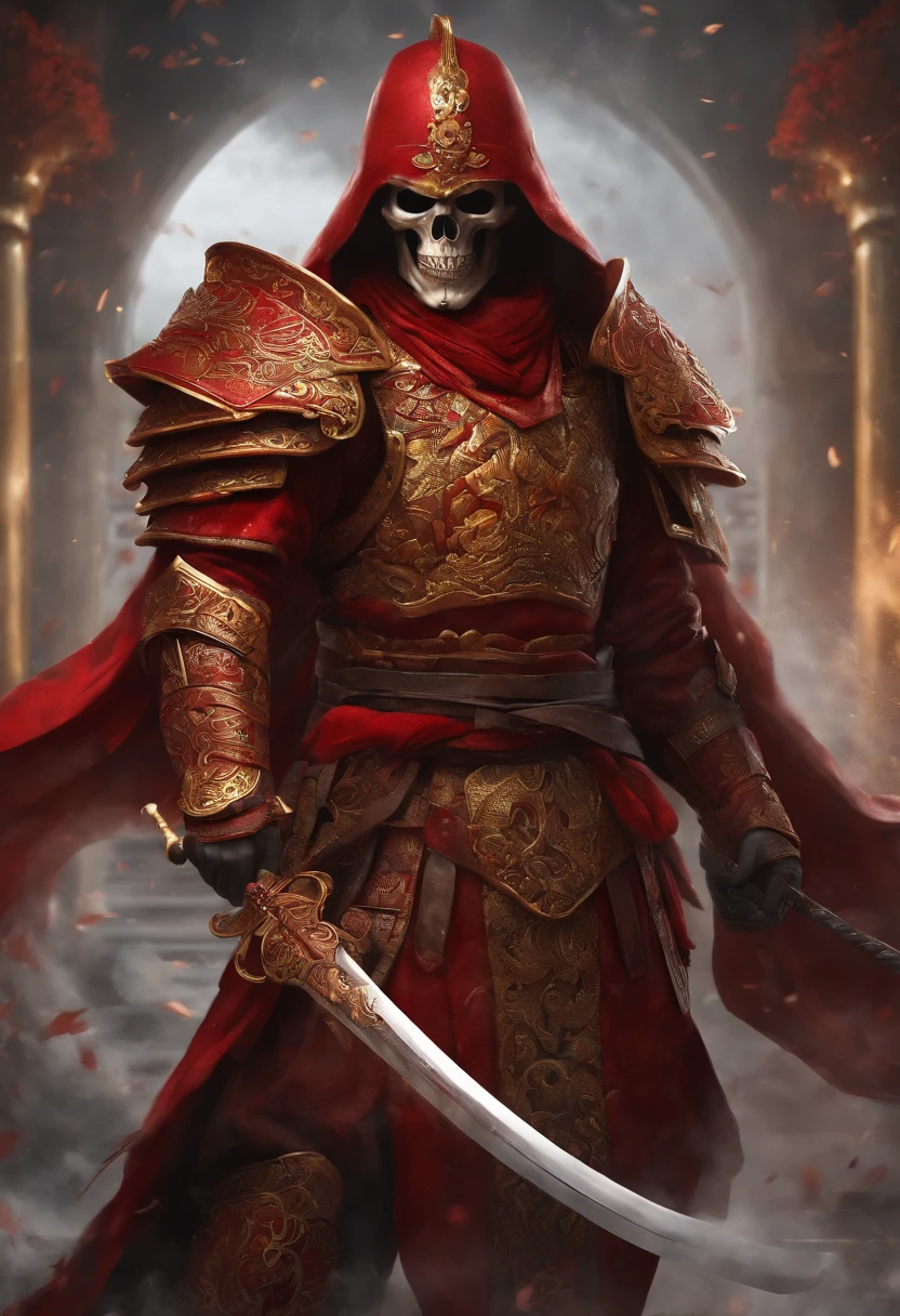 Create a hyper-detailed 4K resolution digital artwork featuring a skeletal warrior in a samurai-style red suit. The artwork should depict a determined face portrait of the warrior at street level. The lighting should be dynamic, highlighting the intricate details of the character. The overall style should resemble splash art with triadic colors and deep color tones. The artwork should have a storybook style with muted colors. The warrior should have no hair. Please recommend the best camera model and lens for capturing the artwork.