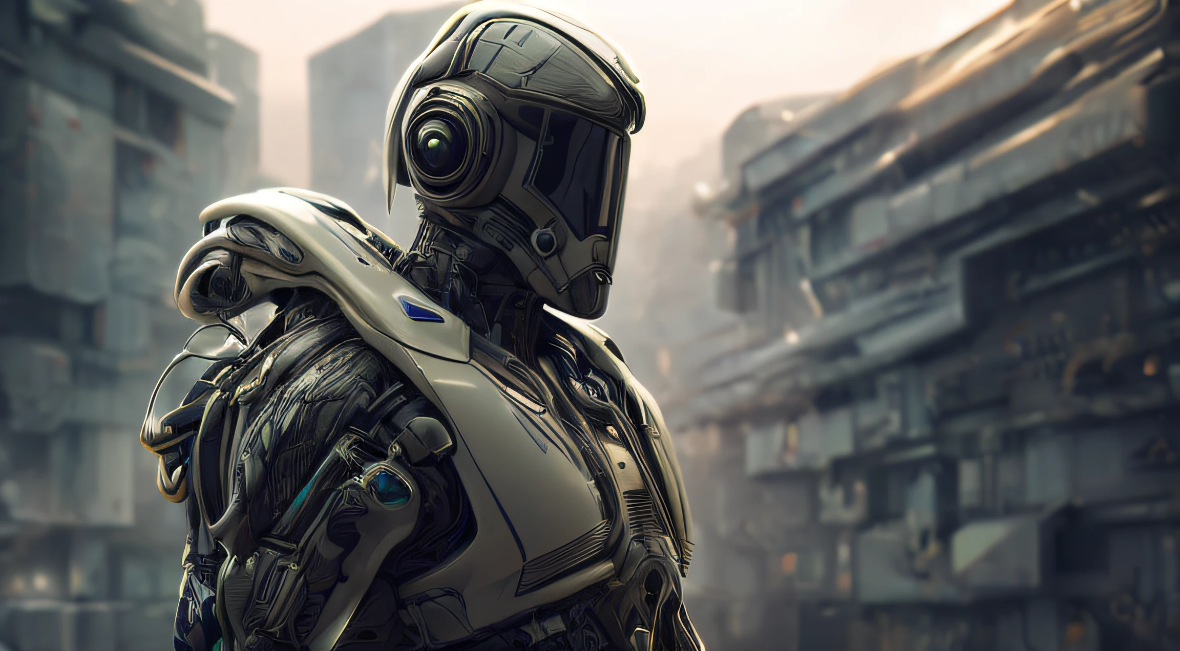 a futuristic soldier, sci fi, cyberpunk, realistic, nature light