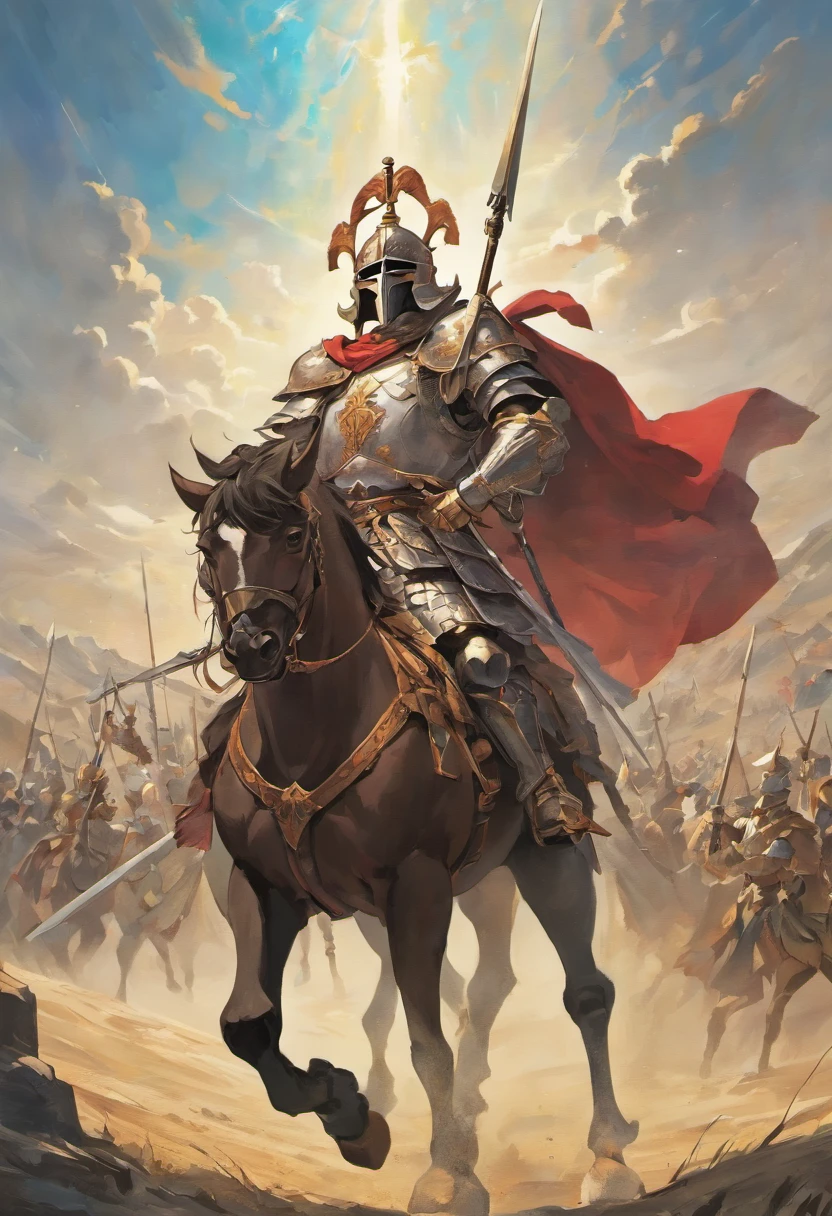 "Stunning cover in Baroque painting style depicting an epic scene of Don Quixote mounted on his horse Rocinante, wearing his rusty armor and wielding his spear. Don Quixote aparece de corpo inteiro em primeiro plano, em uma pose heroica com Rocinante empinado. Ao fundo, A field of windmills stretches to the horizon under an overcast sky. Don Quixote's face under the helmet is determined and visionary, pronto para a aventura. Uses dramatic tones, Theatrical lighting and elaborate textures, with striking brushstrokes in oil. The scene is thorough and hyper-realistic in 8K, but with a classic look of baroque painting. No errors or distortions." Tamanho: Capa de livro (7200x10800 pixels) Steps: 50 Sampler: DPM SDE Fast Denoising strength: 0.75 Upscaler: RealESRGAN
