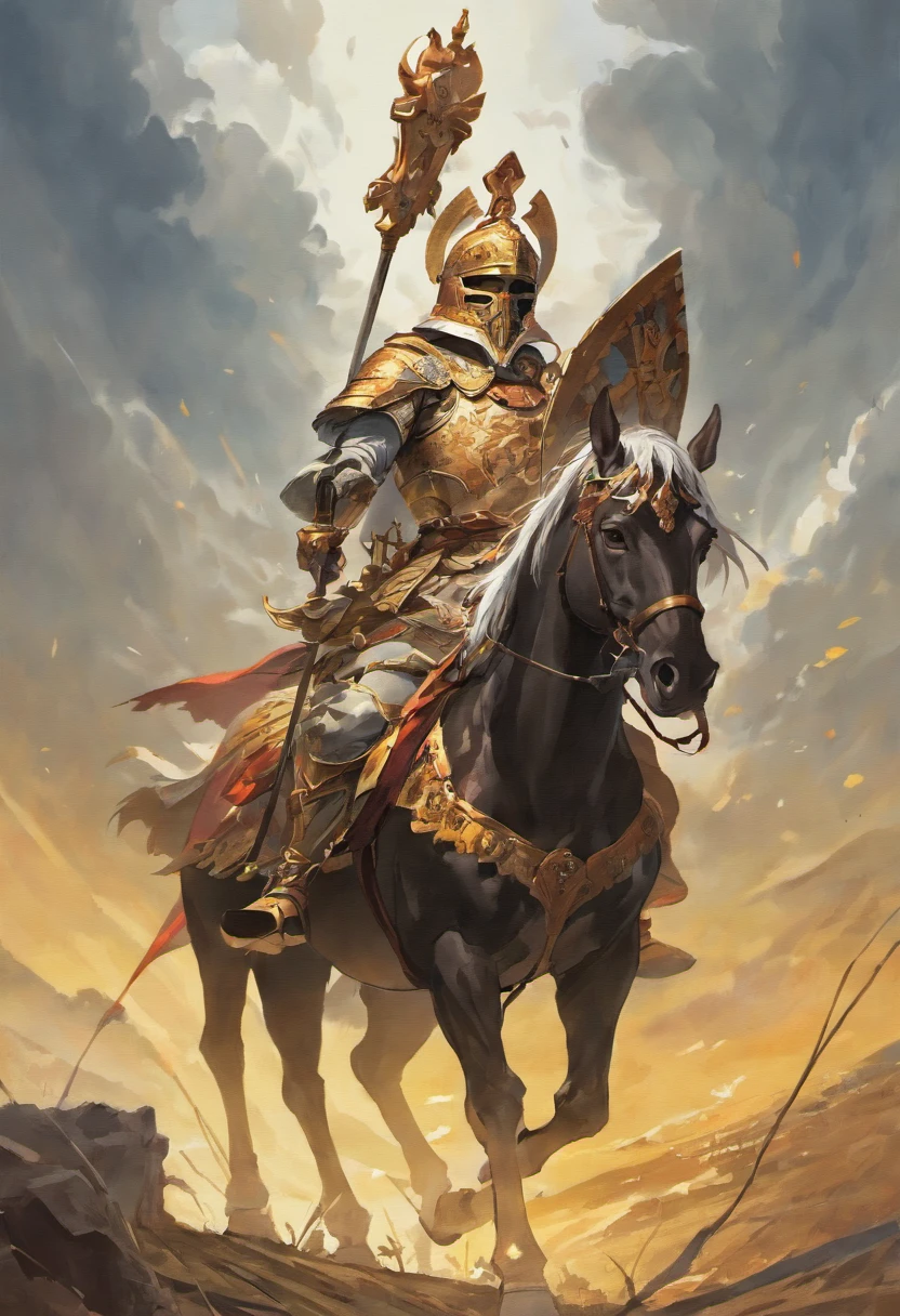 "Stunning cover in Baroque painting style depicting an epic scene of Don Quixote mounted on his horse Rocinante, wearing his rusty armor and wielding his spear. Don Quixote aparece de corpo inteiro em primeiro plano, em uma pose heroica com Rocinante empinado. Ao fundo, A field of windmills stretches to the horizon under an overcast sky. Don Quixote's face under the helmet is determined and visionary, pronto para a aventura. Uses dramatic tones, Theatrical lighting and elaborate textures, with striking brushstrokes in oil. The scene is thorough and hyper-realistic in 8K, but with a classic look of baroque painting. No errors or distortions." Tamanho: Capa de livro (7200x10800 pixels) Steps: 50 Sampler: DPM SDE Fast Denoising strength: 0.75 Upscaler: RealESRGAN