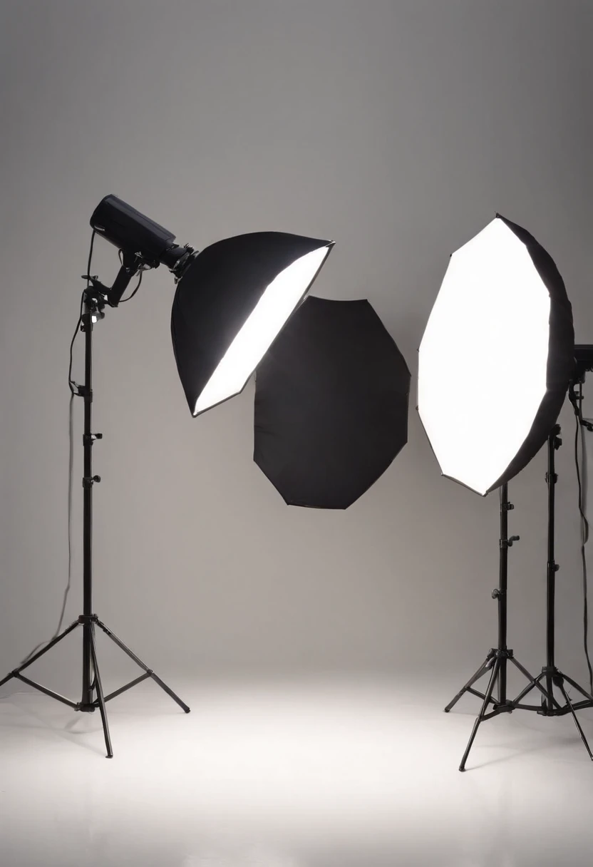 a set of three spotlights and a white background in a studio, photo studio background, Realistic studio photo, Unlit scenery, studio white background, Realistic studio lighting, Composition of the photographic studio, advertising studio lighting, Hyper-realistic lighting studio, studio backdrop, studio background, plain studio background, Fashion Studio Lighting, Professional studio lighting, Photo Studio, perfect bright studio lighting