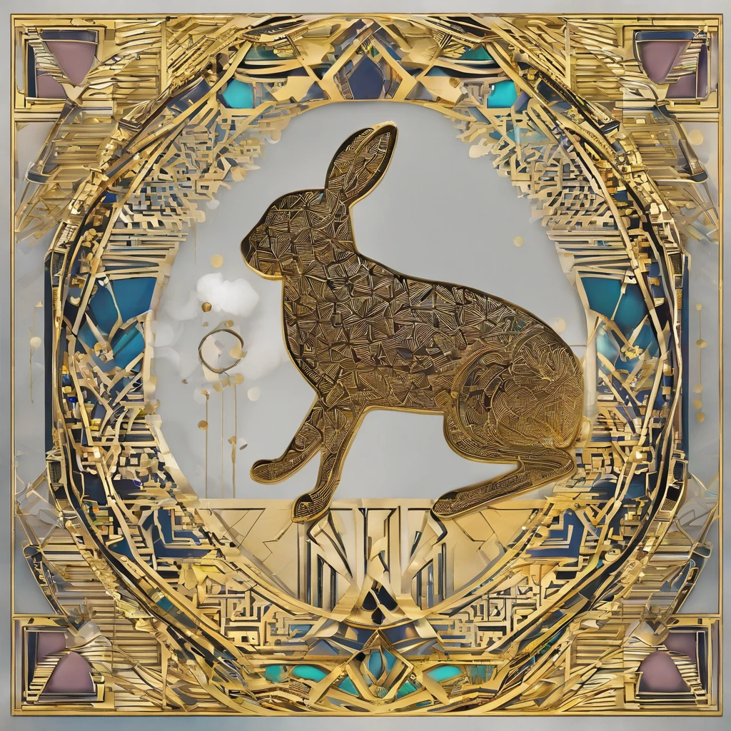[[Bunny black opal pendant：1.8]] Gold wire woven bunny shape pendant，Rabbit shape， Moon pendant wrapped in wire，There are opal beads， Beautifully structured，High contrast lens, macro photograph, Ukiyo-e, Depth of field, Masterpiece, Super detail, High details, High quality