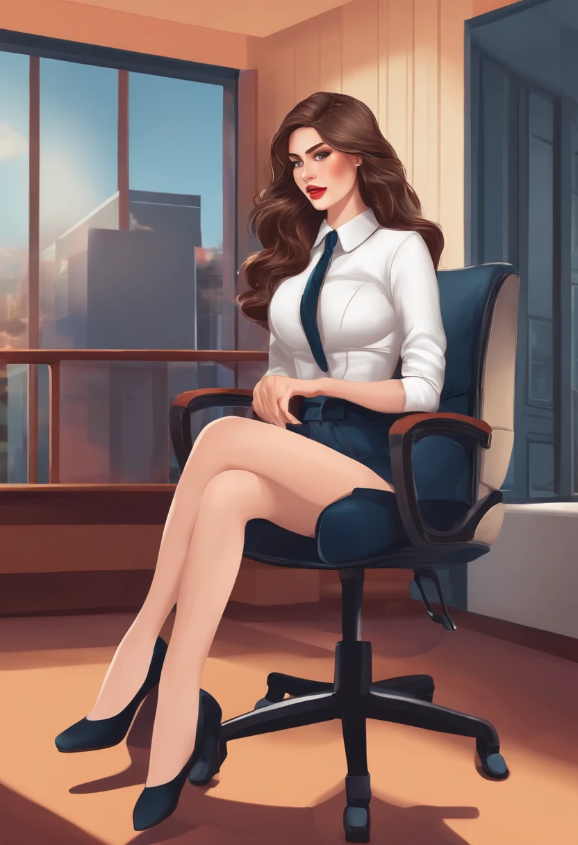 1 girl, wearing a beautiful office suits, sitting on the chair