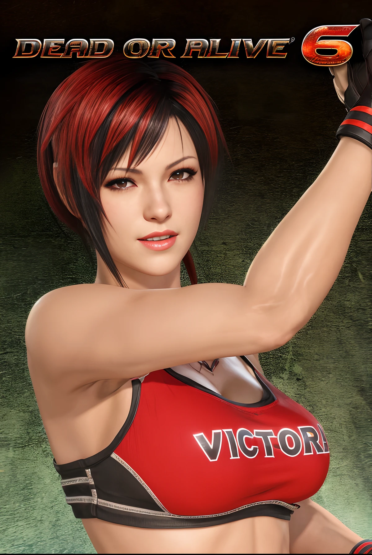 there is a woman in a red top holding a baseball bat, dead or alive 6, portrait of tifa lockhart, as a character in tekken, tifa lockhart portrait, seductive tifa lockhart portrait, tifa lockhart, tifa, yayoi kasuma, fighting game character, hints of yayoi kasuma, tifa lockheart, Mila from dead or alive
