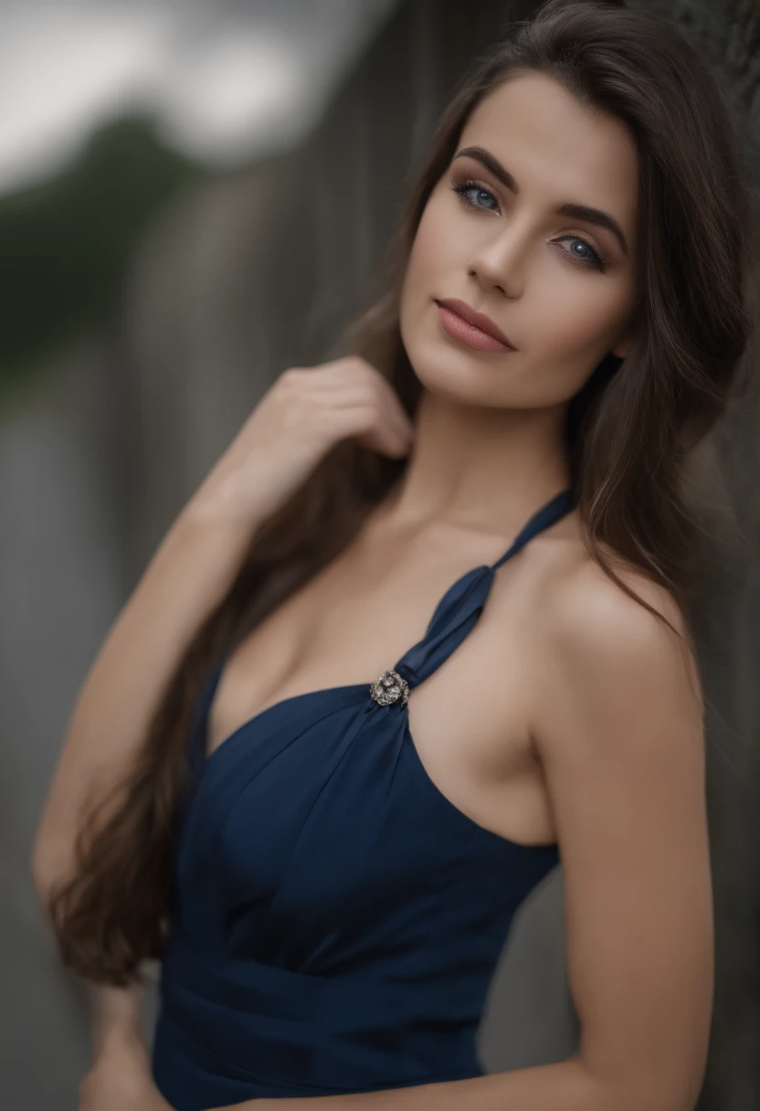1Fille 18 ans, seulement, britannique, cheveux longs, seins de taille moyenne, Regarder le spectateur, dark brown hair, cheveux longs, seins nus, yeux bruns, joaillerie, corps entier entier, , collier, of the shoulder, pull bleu, visage mignon, minora, Realstic, humain, nez, flirting with the camera