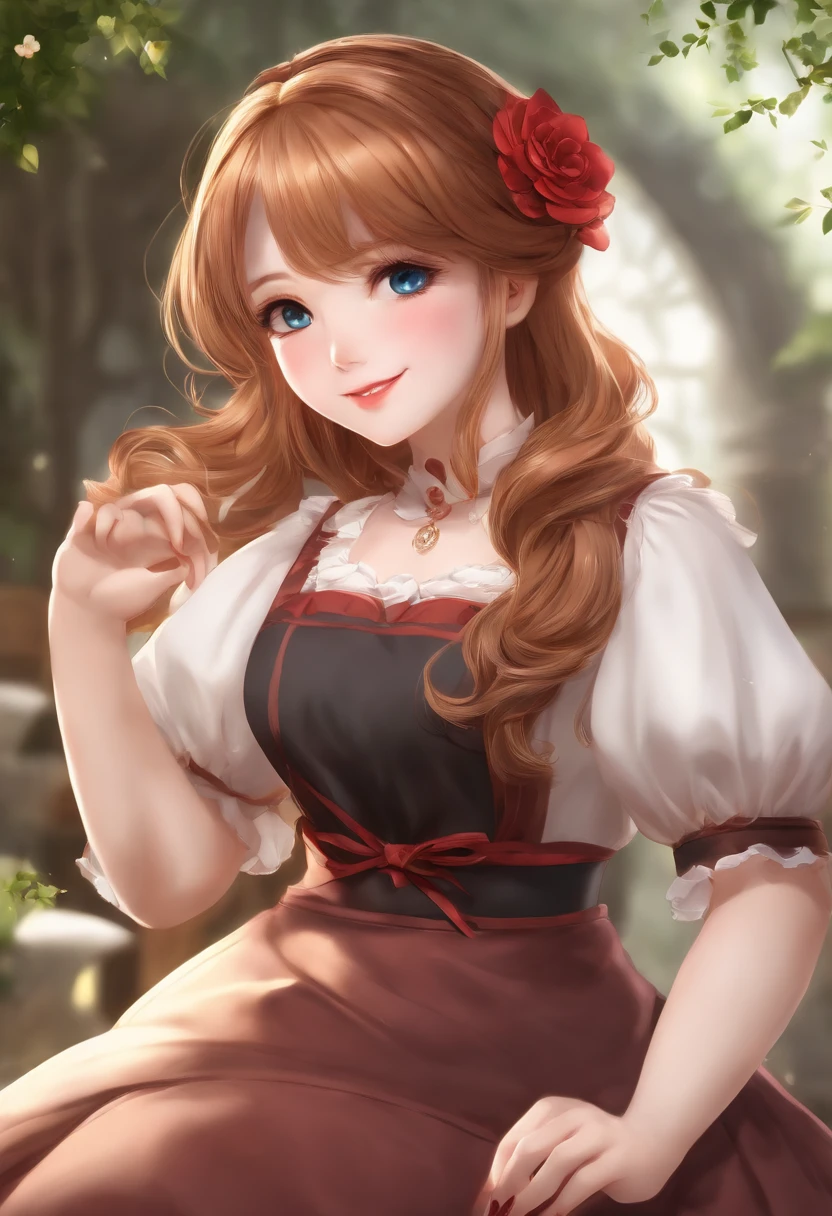 18 ans belle fille, Grands yeux, gros seins, petite et mince, 8k, premier quality, (Very detailed head: 1.0), (high detail face: 1.0), (highly detailed hair: 1.0), Maid Clothes, Highly detailed official artwork, Style d’art anime moe, Clean up the detailed art of anime, sourire, golden hair, cheveux longs lisses