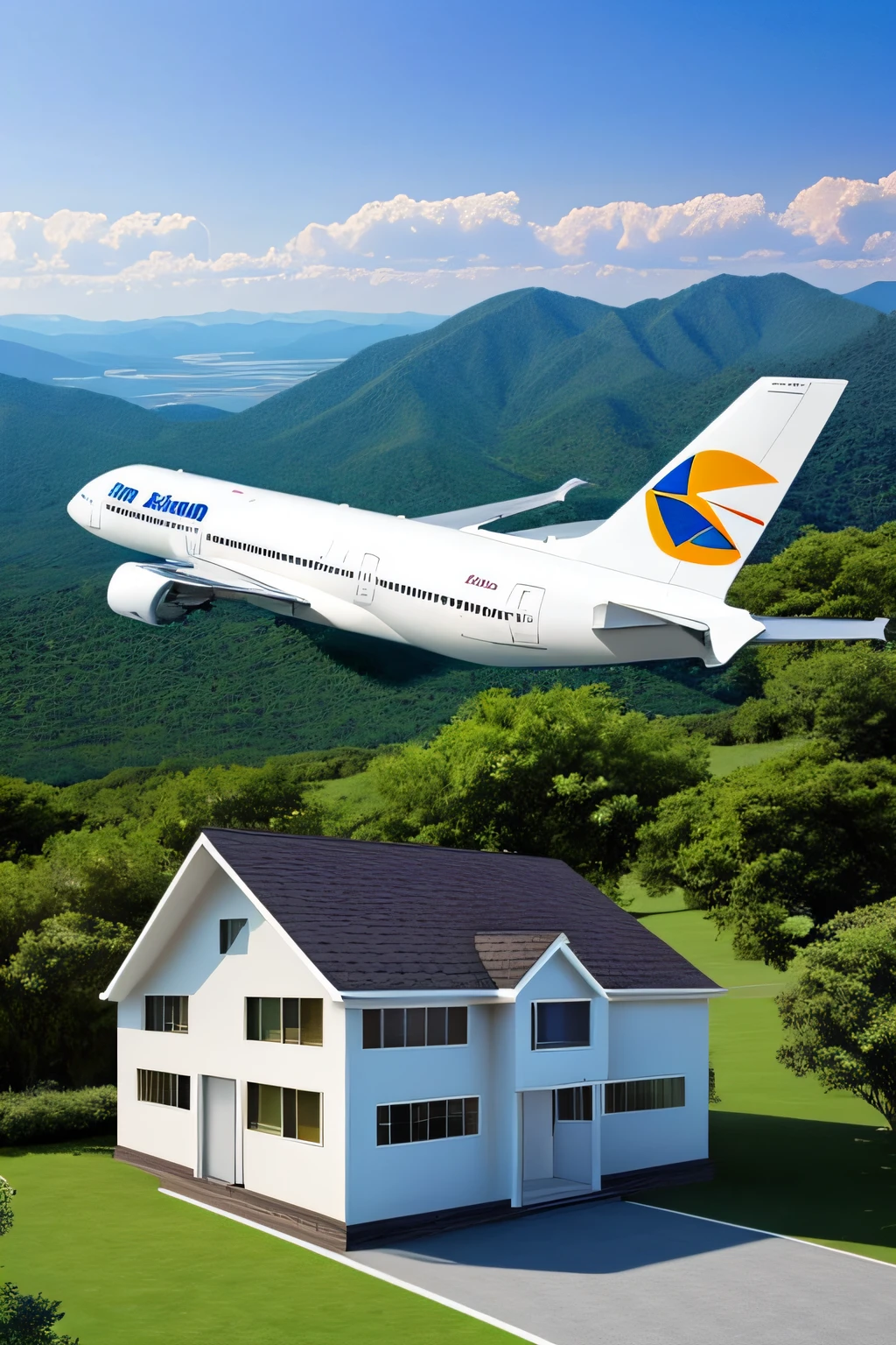 Jumbo Jet（A house placed on top）、A house built on a flying plane、The house is made on an airplane