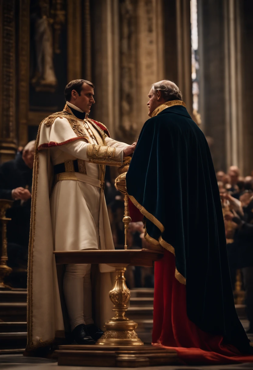 Napoleon Bonaparte taking the crown from the hands of Pope Pius VII, in Notre-Dame Cathedral, cinemactic