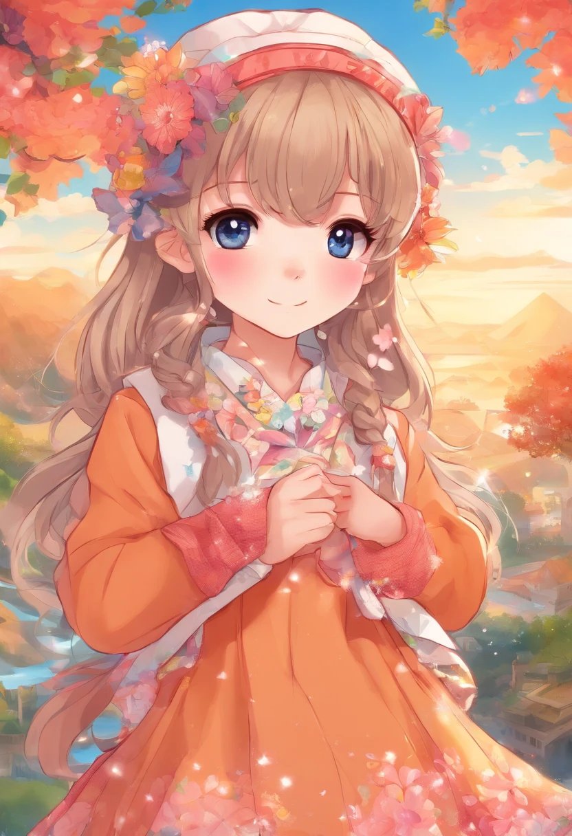 A six year old daughter wearing Winter sunrise dress