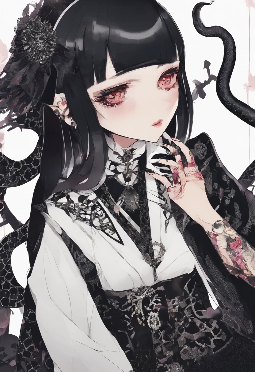 traditional japanese emp eldritch horror geisha Anthropomorphic savage geshia skinhead, hairgoth, emo goth spikey fashion shoot editorial style, Hypebeast ultra fast fashion gang signs with goth emo accessories slithery slimey long snake tongue tongue out