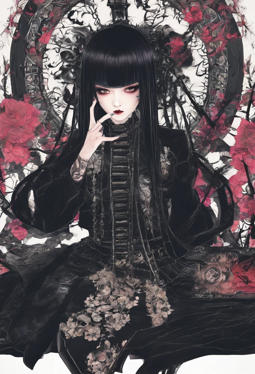 traditional japanese emp eldritch horror geisha Anthropomorphic savage geshia skinhead, hairgoth, emo goth spikey fashion shoot editorial style, Hypebeast ultra fast fashion gang signs with goth emo accessories slithery slimey long snake tongue tongue out