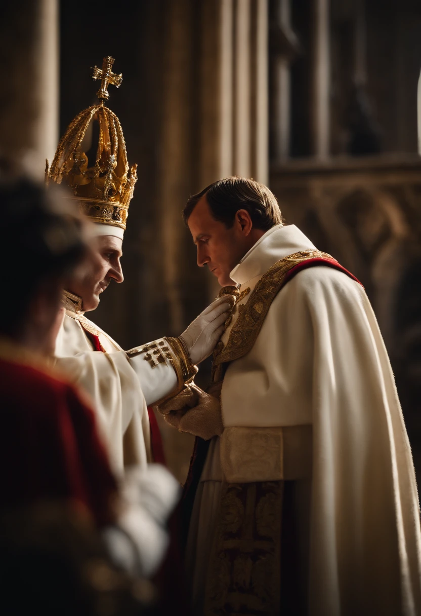 Napoleon Bonaparte taking the crown from the hands of Pope Pius VII ,na catedral de Notre-Dame, cinemactic