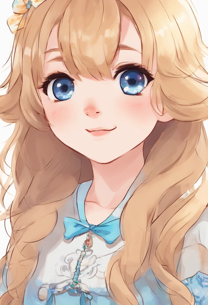 A six year old daughter with dark blonde hair and light blue eyes wearing a black and grey dress