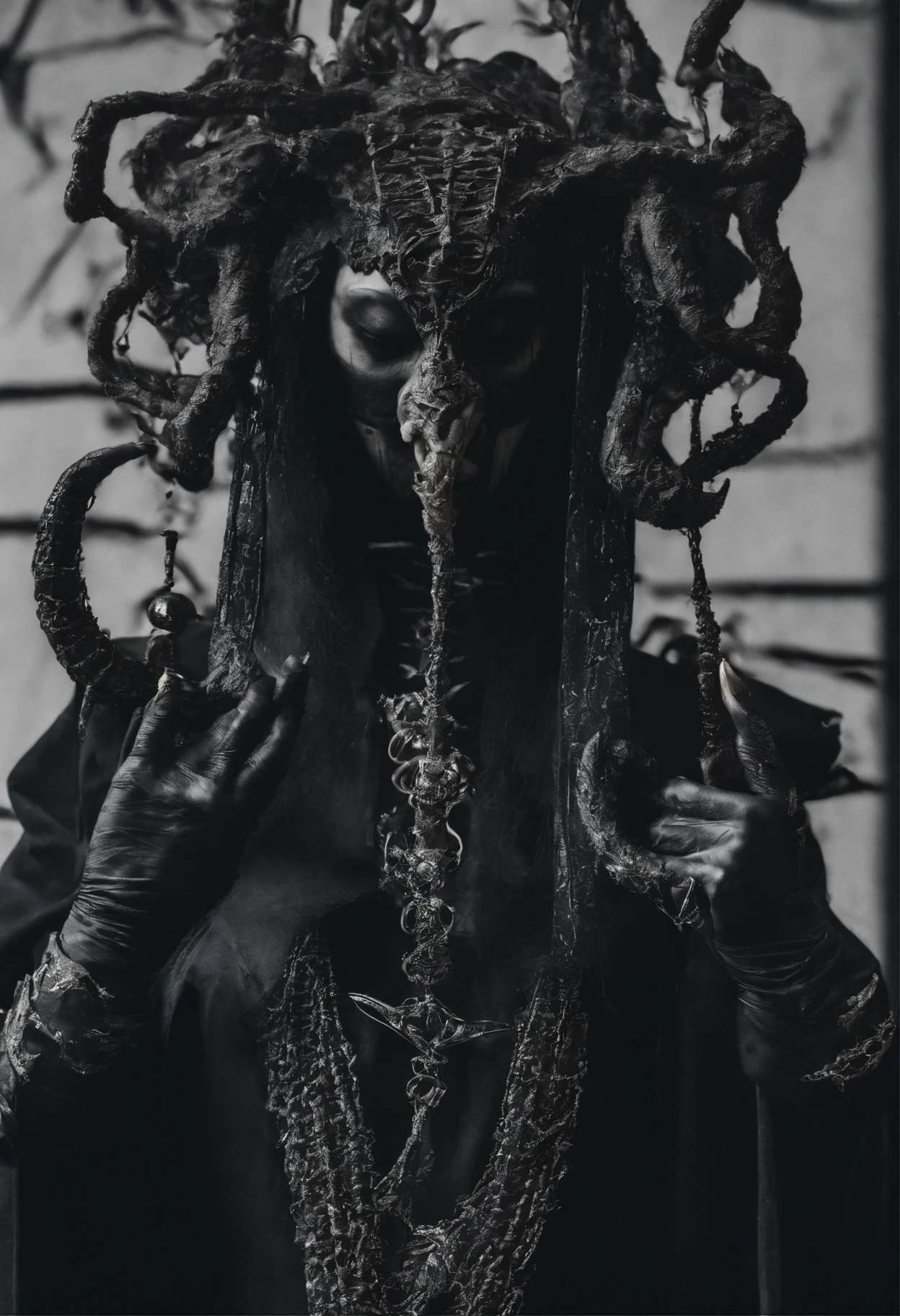 traditional japanese emp eldritch horror geisha Anthropomorphic savage geshia skinhead, hairgoth, emo goth spikey fashion shoot editorial style, Hypebeast ultra fast fashion gang signs with goth emo accessories slithery slimey long snake tongue tongue out