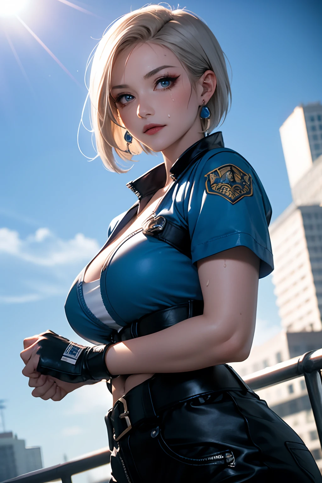 Black Afro Braided Hair Sexy Big Breasts Athletic Body Tactical Vest & NSFW Cap Walking in a favela at night blonde nsfw blonde