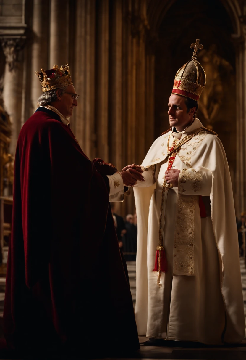 Napoleon taking his crown from the hands of Pope Pius VII ,na catedral de Notre-Dame, cinemactic
