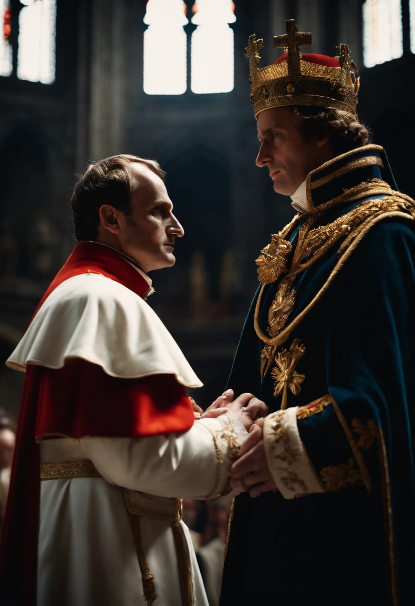Napoleon taking his crown from the hands of Pope Pius VII ,na catedral de Notre-Dame, cinemactic