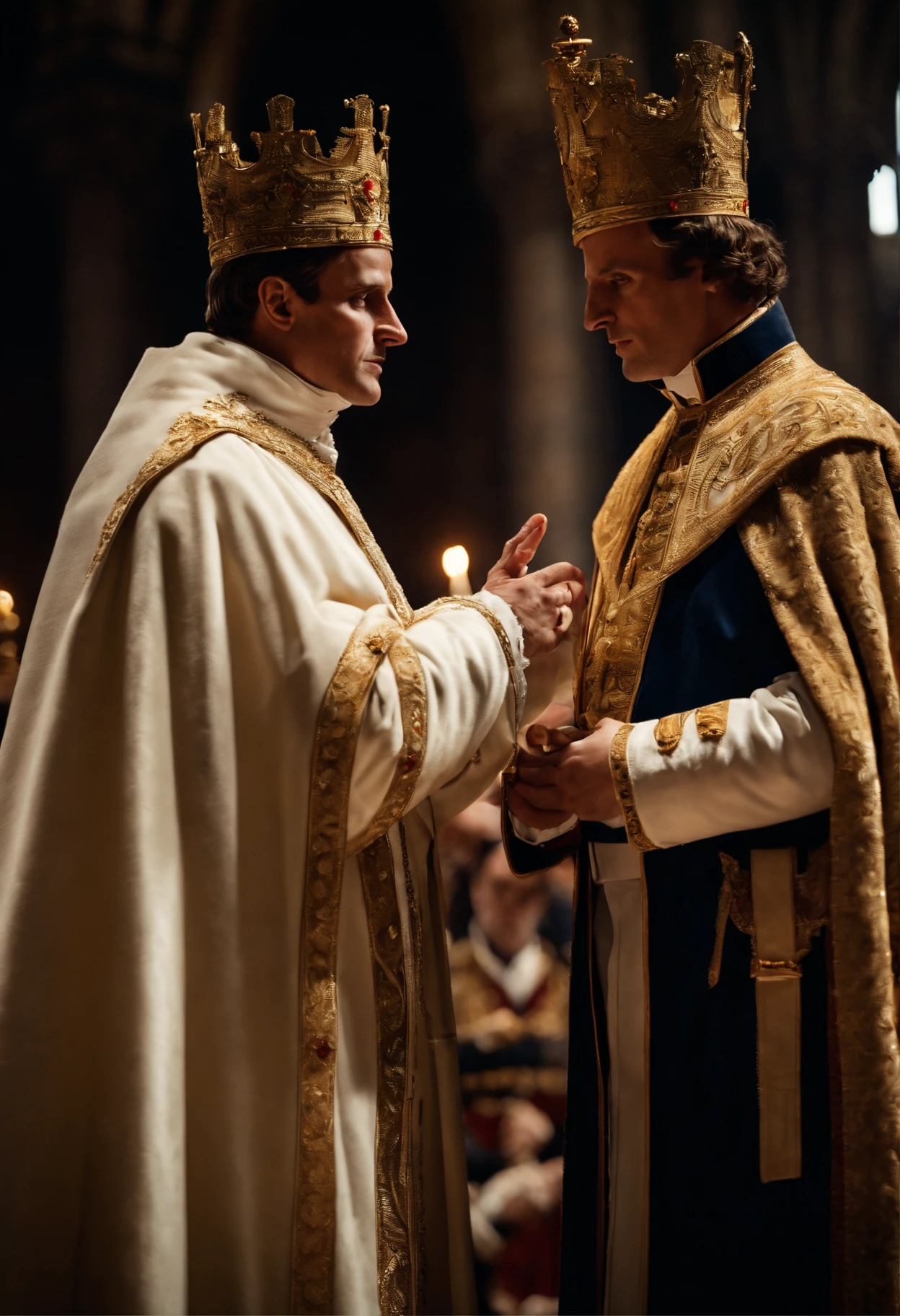Napoleon taking his crown from the hands of Pope Pius VII ,na catedral de Notre-Dame, cinemactic