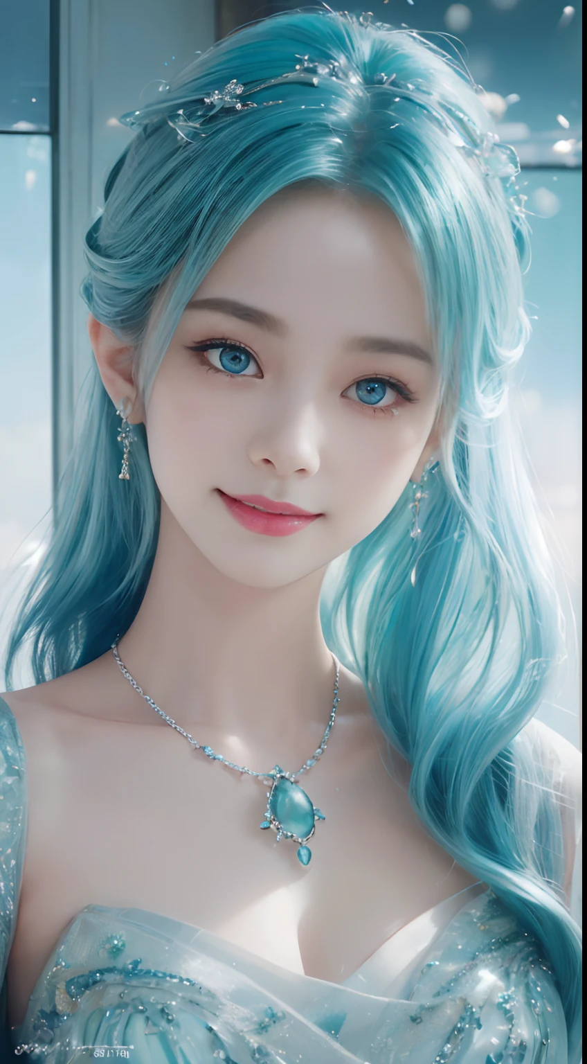 (8k, RAW photo, photorealistic)+ ,( lipgloss, eyelashes, gloss-face, glossy skin, best quality, ultra highres, A princess with bright blue eyes, symetrical face, jewellery, locket, earings, intricate details, 4K, 8k, hd