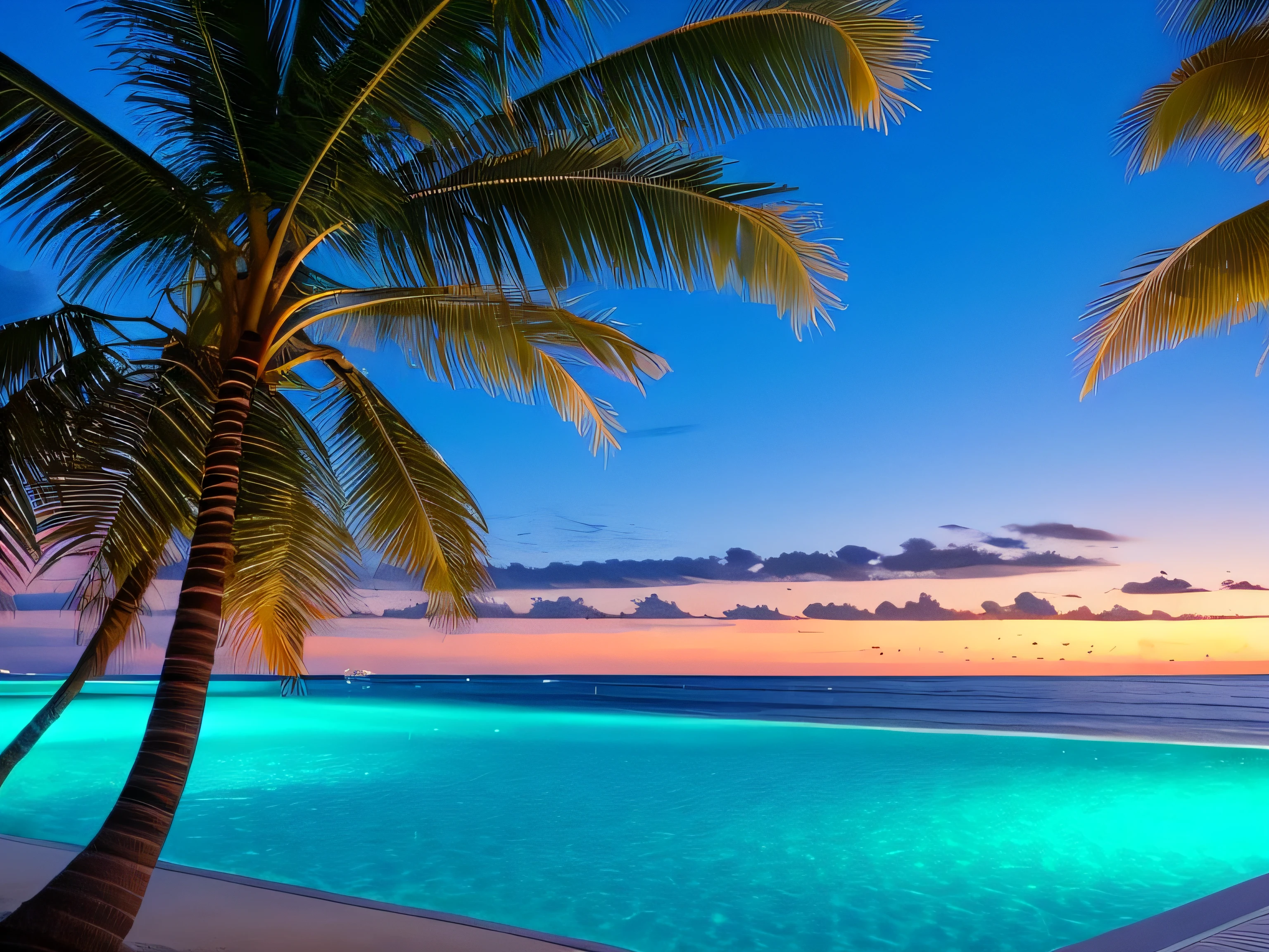 shot, lights, real palm, glow, the background is the gorgeous afternoom by the sea, real texture, warm