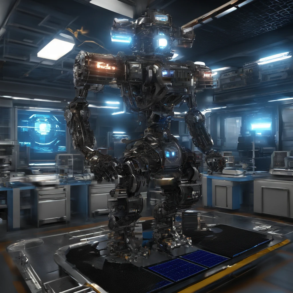 a solar panel factory on the planet Mercury, operated by robots,