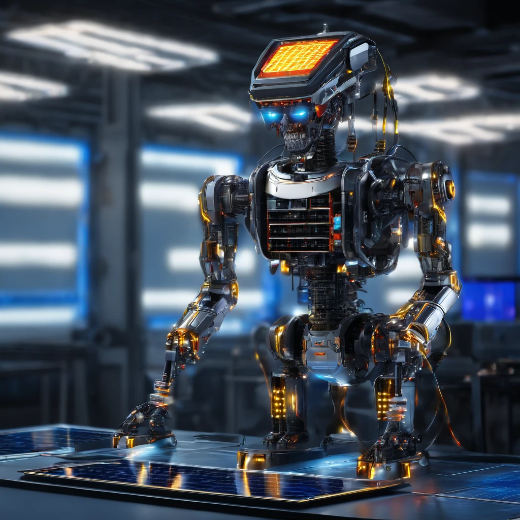 a solar panel factory on the planet Mercury, operated by robots,