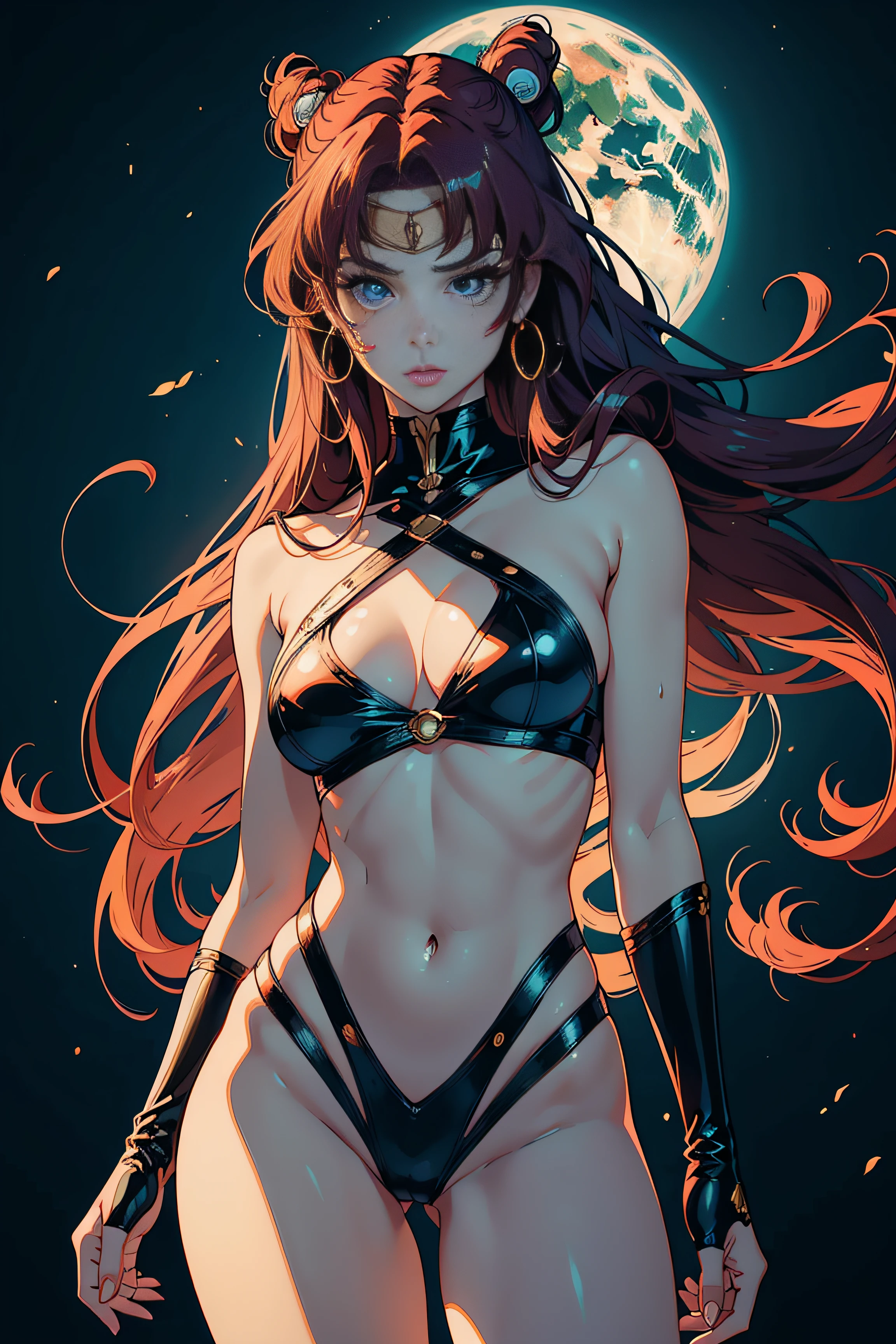 sailor moon, total body pose, femme fatal pose model, perfect faces asymmetric, perfect eyes, with wavy long, color hair ginger, perfect lips, perfect nose, eyes brow, environmental tokyo center city, and sleek design , guns in pan, bold colors, and a-line silhouette, camera, anime stile 90, realistic draw, (masterpiece, best quality, high quality, highres, ultra-detailed), realistic texture,