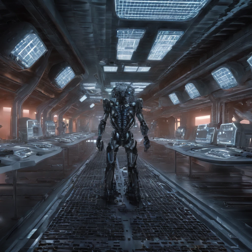 a solar panel factory on the planet Mercury, operated by robots,