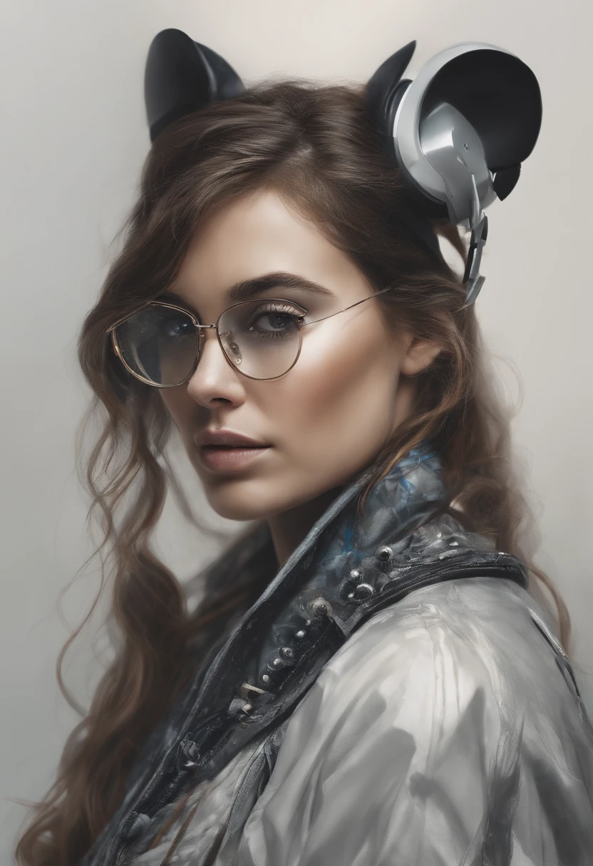 Perfect centralization, mouse bonito, Use uma jaqueta da equipe de estudantes, wearing sunglasses, Usando fones de ouvido, alegria, Standing position, beleza abstrata, Centrado, looking at the camera, Facing the camera, nearing perfection, Dynamic, altamente detalhado, liso, foco nítido, 8k, high-definition resolution, illustration, arte de Carne Griffiths e Wadim Kashin, fundo branco