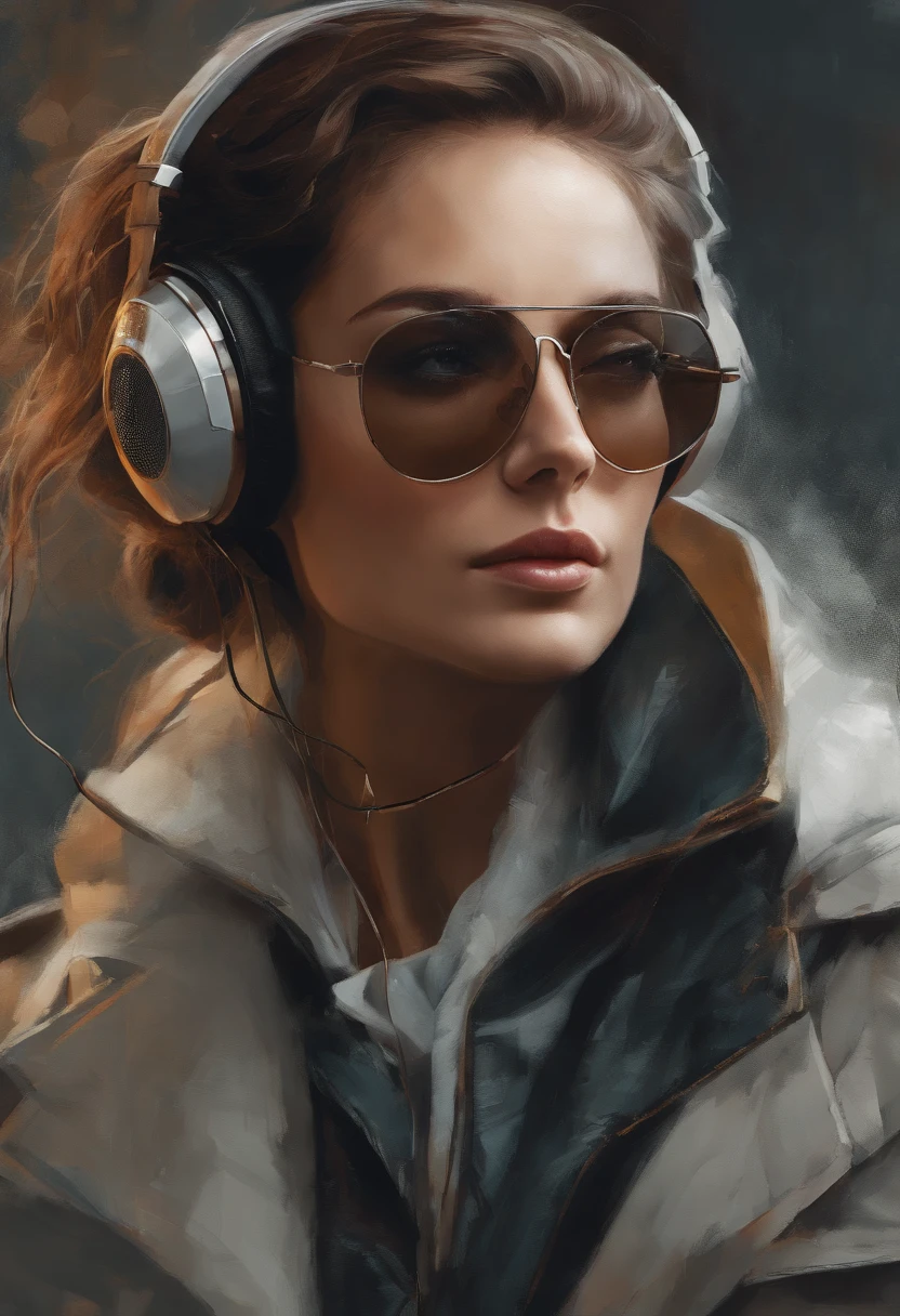 Perfect centralization, mouse bonito, Use uma jaqueta da equipe de estudantes, wearing sunglasses, Usando fones de ouvido, alegria, Standing position, beleza abstrata, Centrado, looking at the camera, Facing the camera, nearing perfection, Dynamic, altamente detalhado, liso, foco nítido, 8k, high-definition resolution, illustration, arte de Carne Griffiths e Wadim Kashin, fundo branco