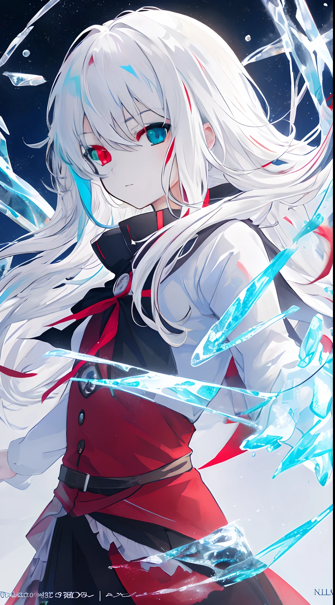 anime girl with long white hair holding a ice sword, ice magic circle, best anime 4k konachan wallpaper, white haired deity, art, anime art wallpaper 8 k, anime style 4 k, ufotable art style, detailed anime art, anime art wallpaper 4 k, anime art wallpaper 4k, white haired, anime wallaper, (((heterochromia, blue and red eyes)))