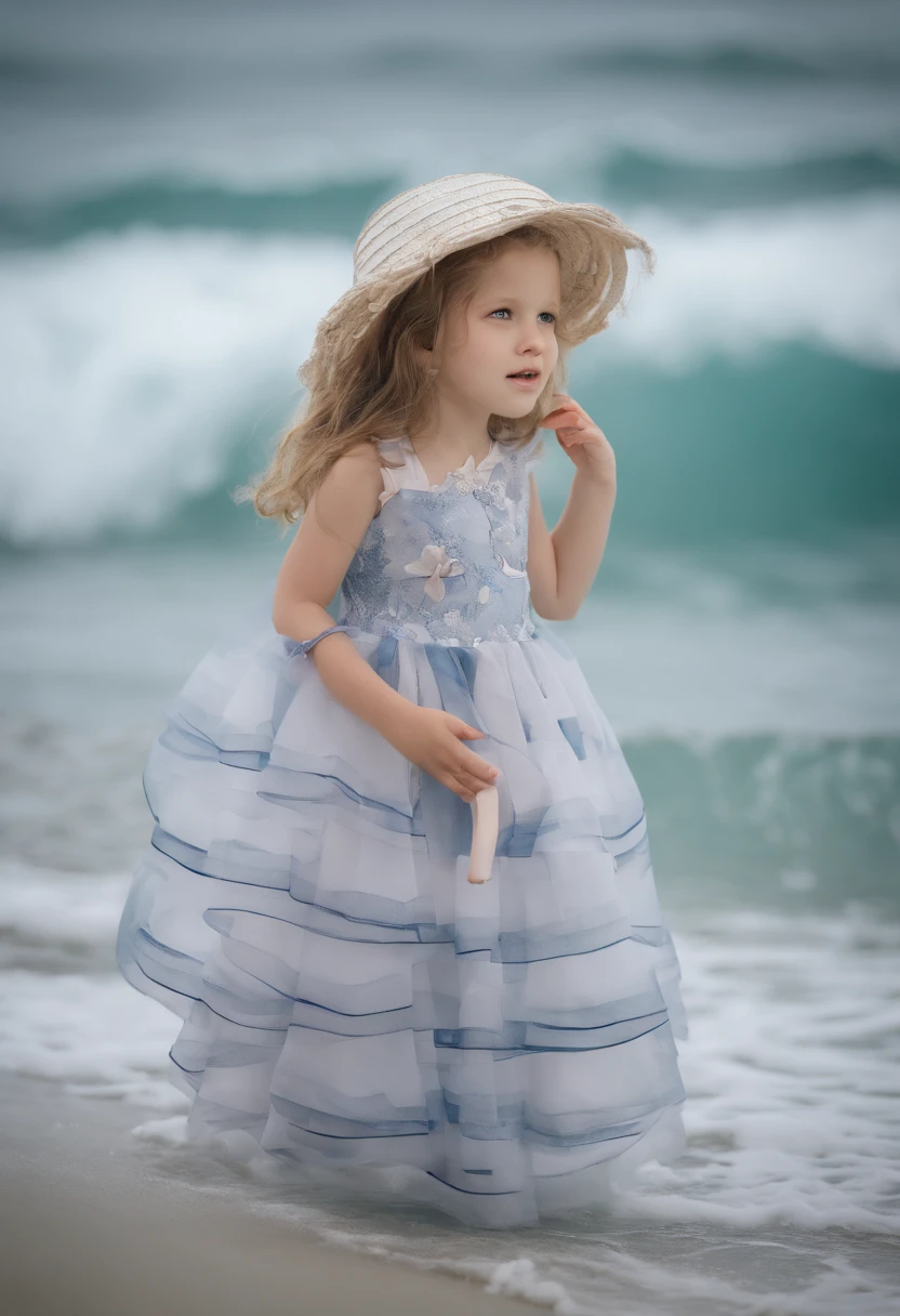 8K，13 year old girl，the sea，sandbeach，volleyball，balloons，Wearing a transparent princess dress，Ultimate detail