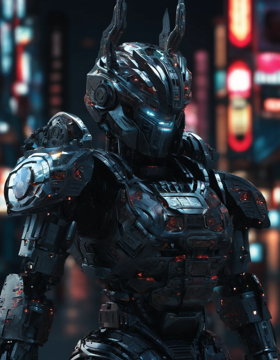 brutal robotic armor, ((samurai)), best quality, , ((extremely detailed)), 8k, high quality, cinematic, hyper realistic, ray tracing, hdr, dynamic perspective, deep depth of field, (3D model, full body, standing solo, dynamic pose, stickers, stylized paint scheme, leds, japanese tech, cyberpunk rooftop background at night), (nighttime), (hdri:0.35, bloom:0.25, rim lighting, soft lighting, low key), dark theme:0.66, futobot confident,