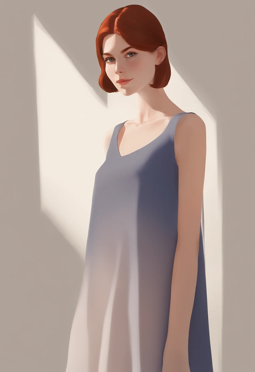 A six daughter with dark red hair and light brown eyes wearing a sodalite dress