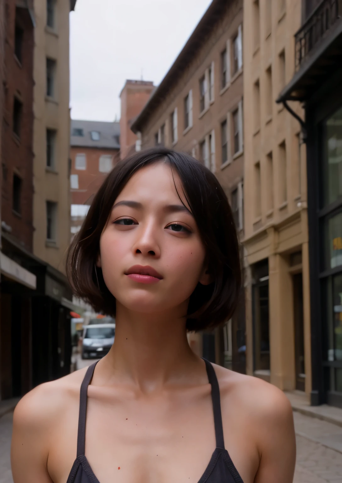 Ultra-high quality photos, RAW photo, beautiful detailed face and eyes, (photorealistic:1.4), best quality, highres, realistic, 16k, caustics, Core shadow, dynamic light, beautiful and delicate lips, delicate fingers, detailed pupil, real human skin, (Extremely detailed), RAW photo, nsfw, panty shot, sitting woman, 25 yo, (bangs hair:1.2), faint lips, cowboy shot, from below , (high contrast hair, half updo hair:1.36), water eye,Stunning portrait of a stylish ager wearing a black baseball cap that says THE HOBOO, taken by a vintage camera, with natural light during golden hour, in front of a graffiti-covered wall. Moody, gritty, urban, streetwear, vintage, film-like, medium format, 8k.
(freckles, mole:0.2), (skin spots, acnes, skin blemishes, age spot, lanugo, pimple, blood spot, dirty,:0.2)
(in the in main street:1.3), her peaceful expression and gentle breathing create a calming atmosphere