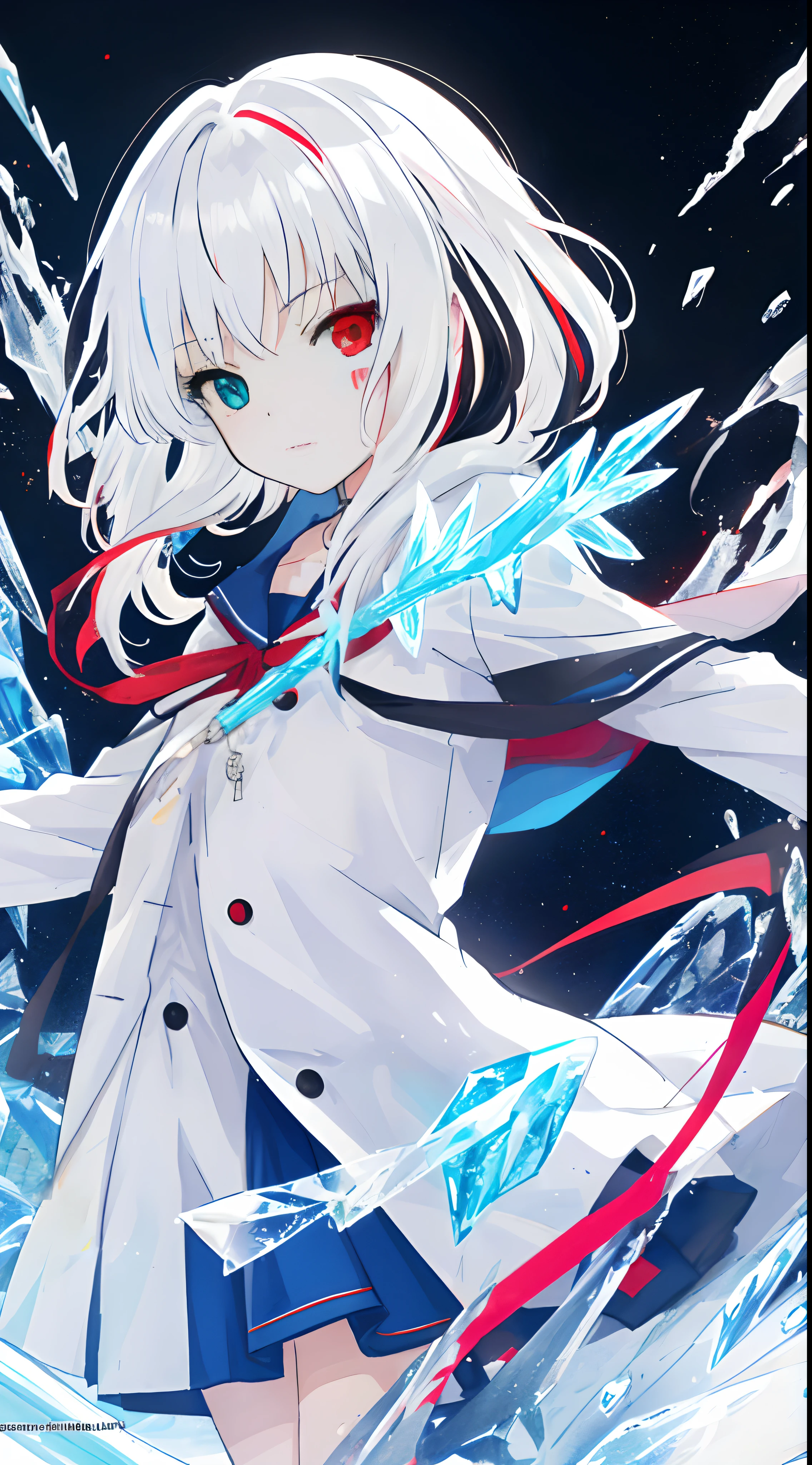 anime girl with long white hair holding a ice sword, ice magic circle, best anime 4k konachan wallpaper, white haired deity, art, anime art wallpaper 8 k, anime style 4 k, ufotable art style, detailed anime art, anime art wallpaper 4 k, anime art wallpaper 4k, white haired, anime wallaper, (((heterochromia, blue and red eyes)))
