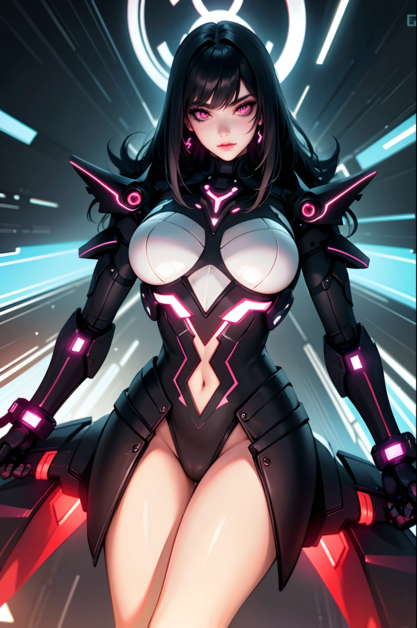 (best quality, highres:1.2), ultra-detailed, realistic, concept artist, portrait, vivid colors, studio lighting, laser lights, technology, futuristic, 3D rendering, electric glow, biomechanical, extravagant makeup, cyberpunk aesthetic, sparkling jewels, glowing tattoos, cybernetic enhancements, high-tech fashion, reflective surfaces, bionic limbs, advanced robotics, digital art, dystopian, post-apocalyptic, striking contrast, dynamic composition, immersive environment, sci-fi ambiance, colorful holograms, dark background, ethereal aura, translucent elements, neon grids, mind-blowing details, perfect symmetry, ornate accessories, glamorous diva, unconventional beauty, controlled chaos, mesmerizing gaze, alluring posture, confident presence, technological marvels, unique and enchanting.