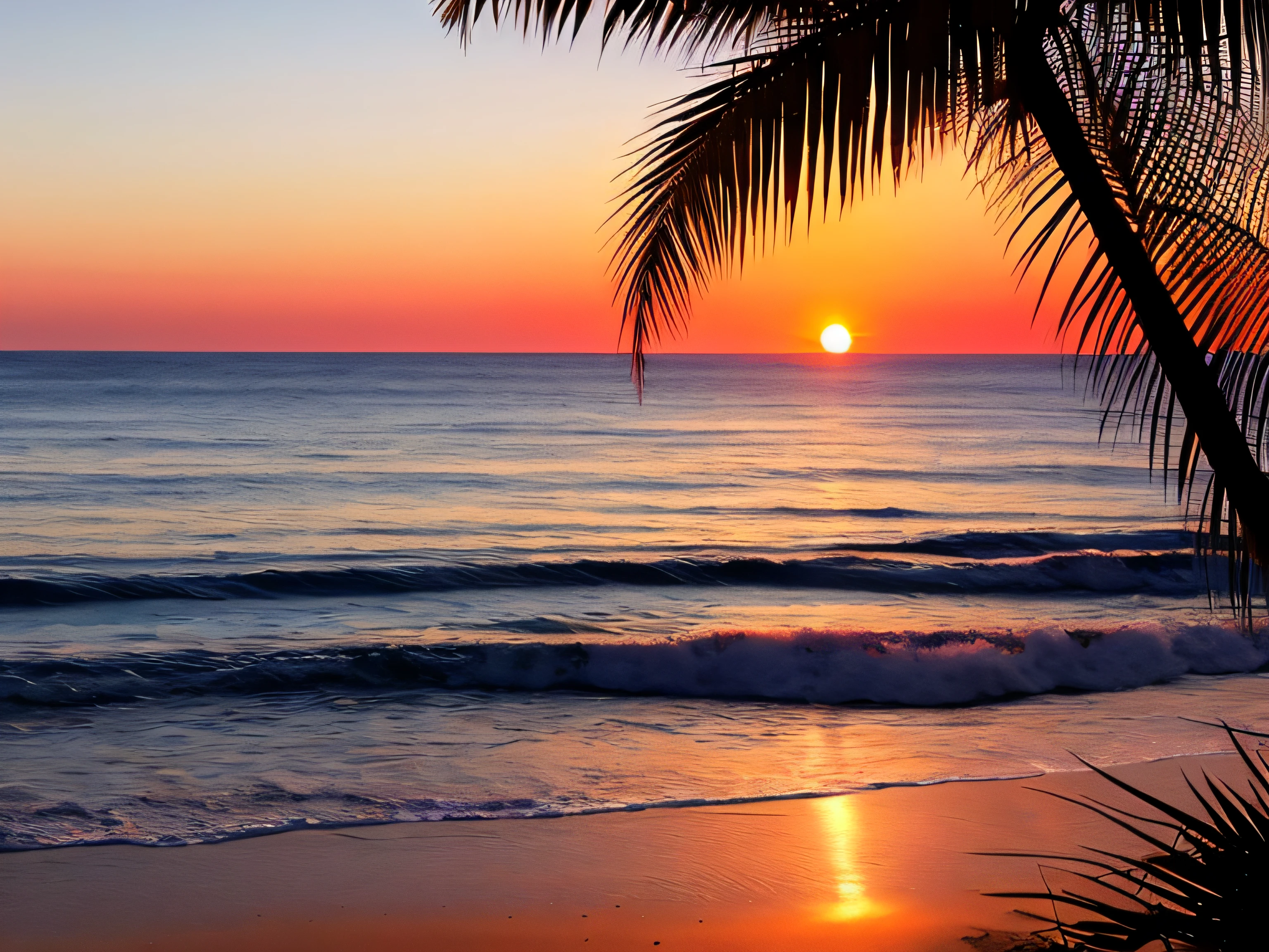 shot, palm, the background is the gorgeous sunset by the sea, real texture, warm, 8k
