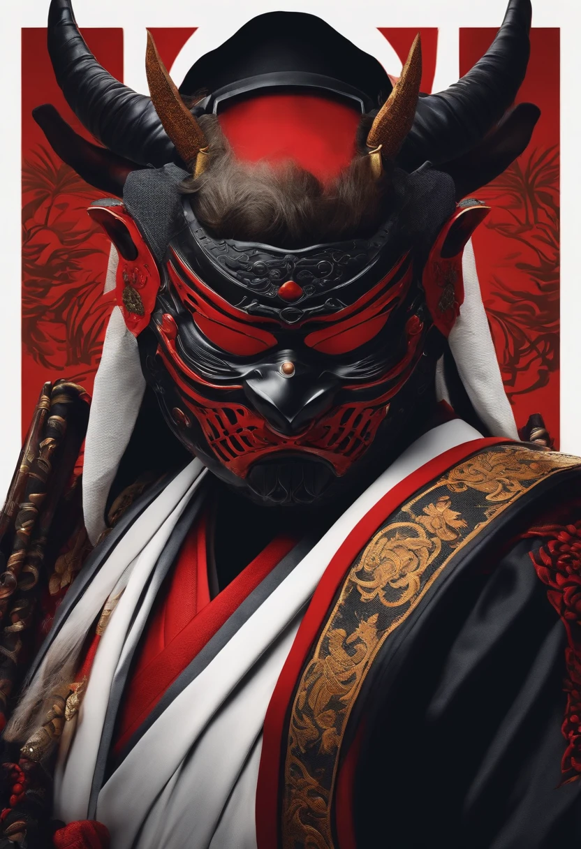 a ninja with a Japanese oni mask, com uma roupa preta, menacingly