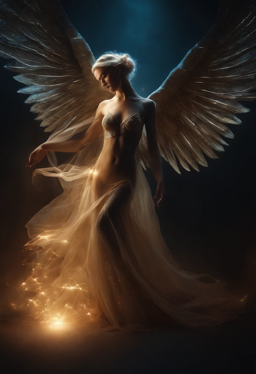 cosmic fallen angel, olhos claros brilhantes, Biomechanicals, estranho, ustador, Pesadelo, cores muito brilhantes, light particles, com luz brilhante, Mshiff, Arte do papel de parede, Papel de parede UHD