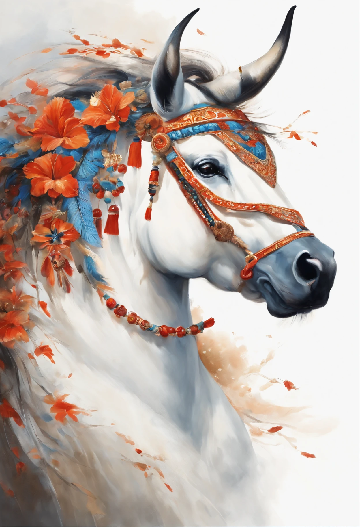 Bullish Spirit, National Style Painting, National Tide, White Background